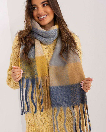 Vibrant Plaid Polyester Wrap with Tassels - Fashionable Cold Weather Essential