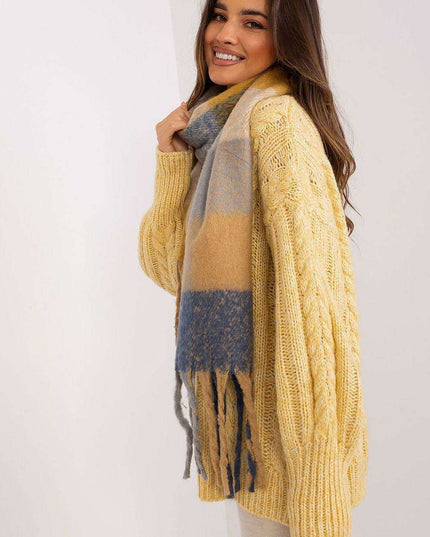 Vibrant Plaid Polyester Wrap with Tassels - Fashionable Cold Weather Essential