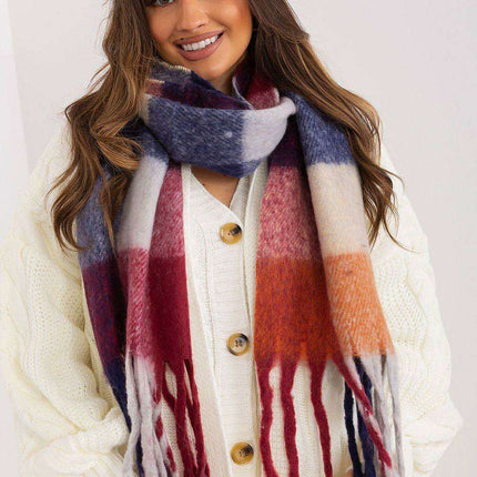 Vibrant Plaid Polyester Wrap with Tassels - Fashionable Cold Weather Essential