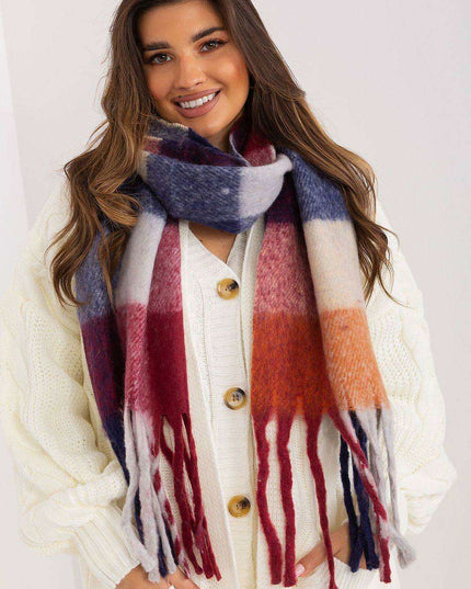 Vibrant Plaid Polyester Wrap with Tassels - Fashionable Cold Weather Essential