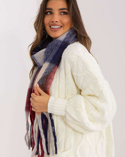 Vibrant Plaid Polyester Wrap with Tassels - Fashionable Cold Weather Essential