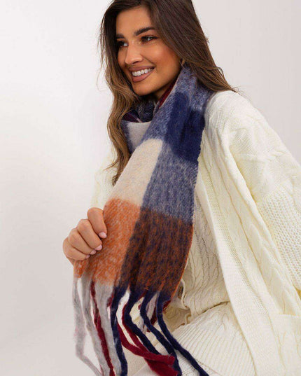 Vibrant Plaid Polyester Wrap with Tassels - Fashionable Cold Weather Essential
