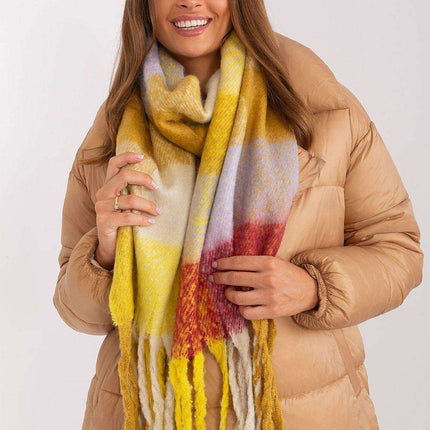 Vibrant Plaid Polyester Wrap with Tassels - Fashionable Cold Weather Essential