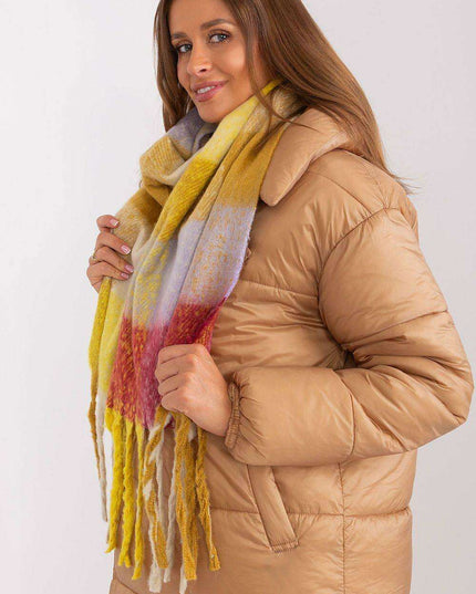 Vibrant Plaid Polyester Wrap with Tassels - Fashionable Cold Weather Essential