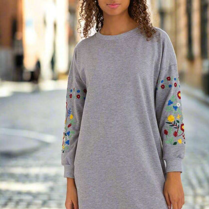 Chic Embroidered Sweat Dress for Everyday Elegance Comfort