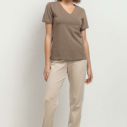 Chic Striped V-Neck Blouse with Stylish Pleats and Cuffed Sleeves