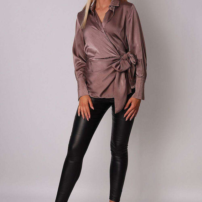 Elegant Satin Tie Waist Blouse - Essential Fashion Statement