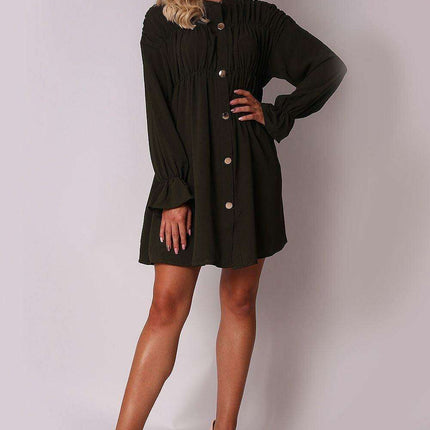 Elegant Black Long Sleeve Daydress with Button-Up Detail by Ax Paris