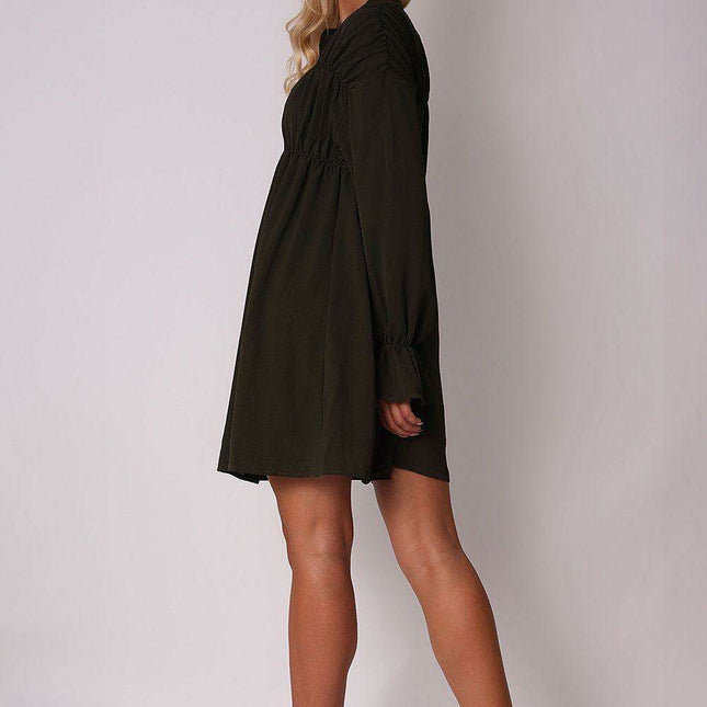 Elegant Black Long Sleeve Daydress with Button-Up Detail by Ax Paris