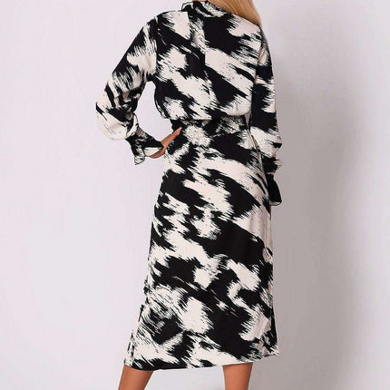 Sophisticated Black and White Ruffled Midi Dress