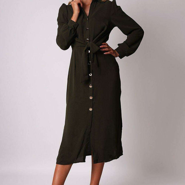 Sophisticated Tie-Front Midi Dress with Button-Up Detail by Ax Paris