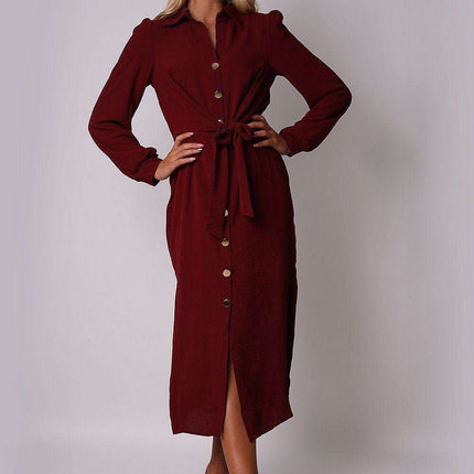 Sophisticated Tie-Front Midi Dress with Button-Up Detail by Ax Paris