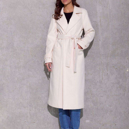 Vivienne Elegant Midi Coat with Stylish Waist Tie and Decorative Features