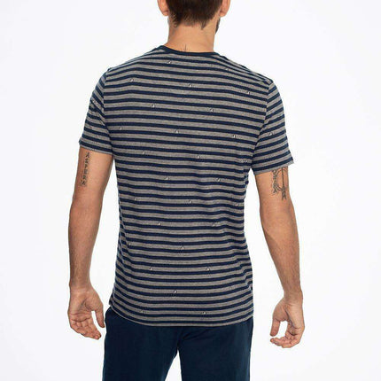 Stylish Short-Sleeved Striped Cotton Pajama Set for Men