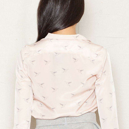 Elegant Bird Motif Long Sleeve Blouse for Professional Attire