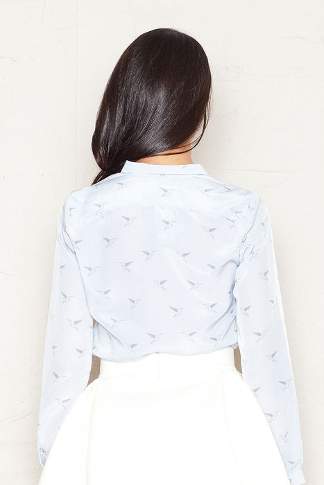 Elegant Bird Print Button-Up Blouse for Women by Figl