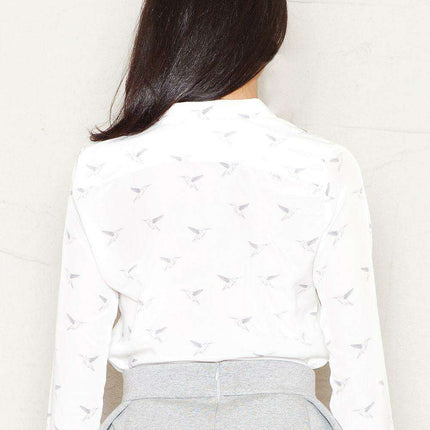 Elegant Aviary Print Blouse: Chic Loose-Fit Top for Sophisticated Women