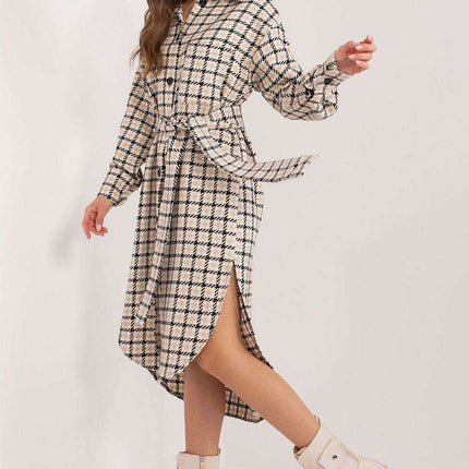 Asymmetrical Checkered Cotton Midi Shirt Dress - Made in Europe