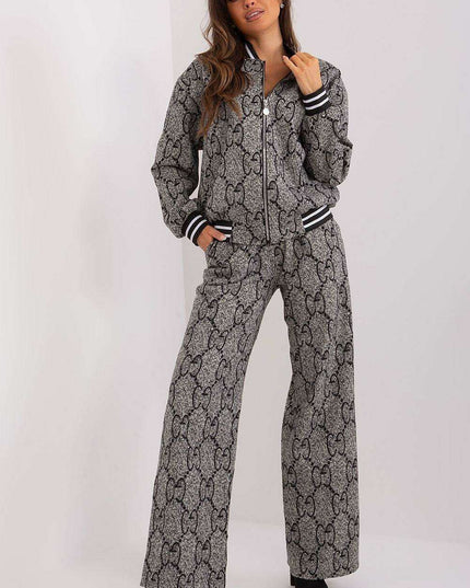 Stylish Zip-Up Sweatshirt and Flared Pants Set