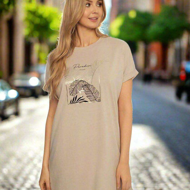 Chic Gold Leaf Cotton Sleepwear Set in Beige