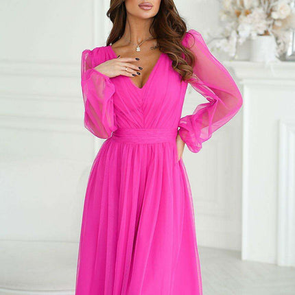 Elegant Brocade Mesh Midi Dress