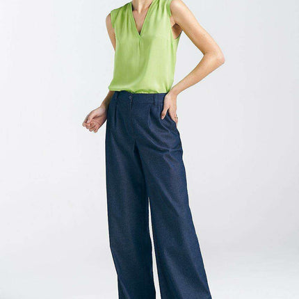 Elegant Wide Leg Cotton Trousers With Chic Pleats Online