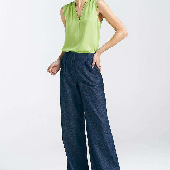 Elegant Wide Leg Cotton Trousers With Chic Pleats Online