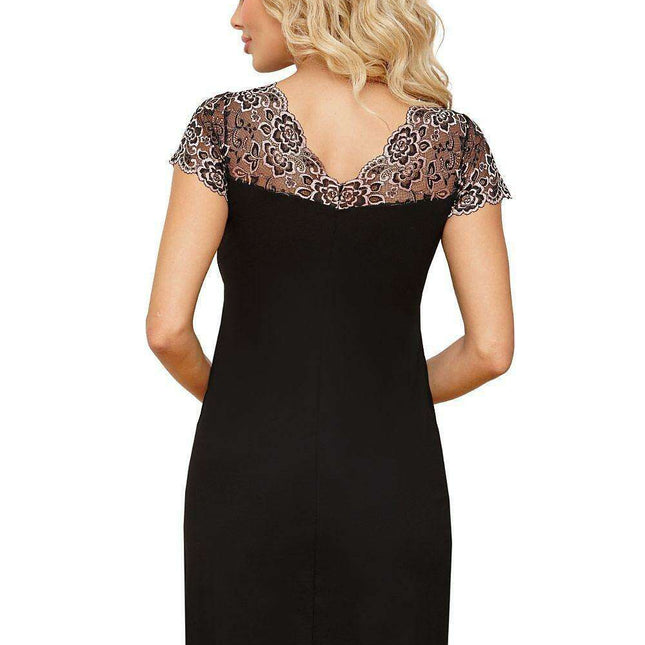 Elegant Black and Gold Lace Nightgown for Women