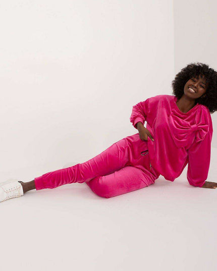 Elegant Bow Detail Velour Lounge Set Italy Moda Women