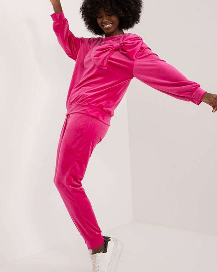 Elegant Bow Detail Velour Lounge Set Italy Moda Women
