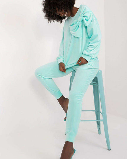 Elegant Bow Detail Velour Lounge Set Italy Moda Women