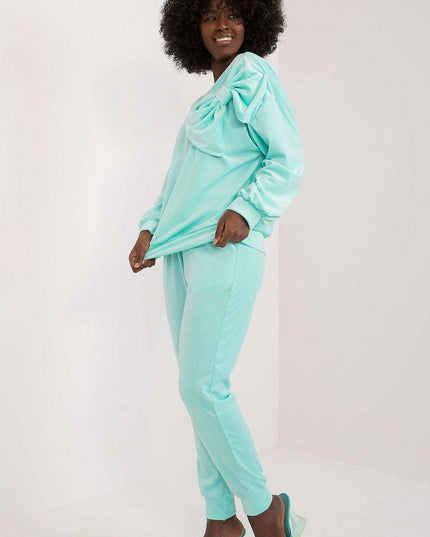 Elegant Bow Detail Velour Lounge Set Italy Moda Women