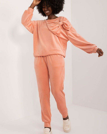 Elegant Bow Detail Velour Lounge Set Italy Moda Women