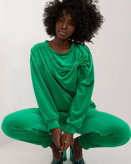 Elegant Bow Detail Velour Lounge Set Italy Moda Women