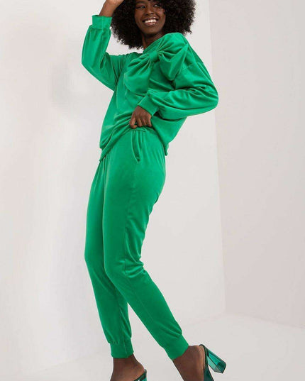 Elegant Bow Detail Velour Lounge Set Italy Moda Women