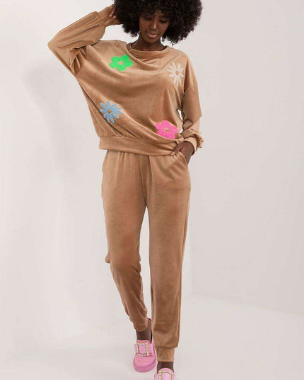 Elegant Floral Velour Lounge Set For Women Cozy Homewear