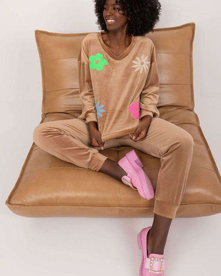 Elegant Floral Velour Lounge Set For Women Cozy Homewear