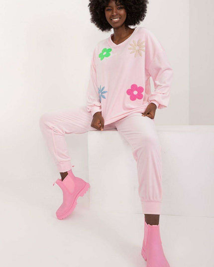 Elegant Floral Velour Lounge Set For Women Cozy Homewear