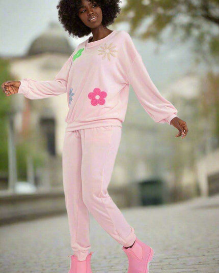 Elegant Floral Velour Lounge Set For Women Cozy Homewear