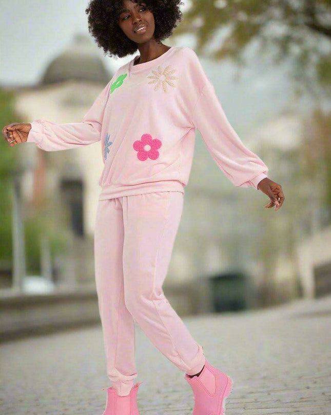 Elegant Floral Velour Lounge Set For Women Cozy Homewear