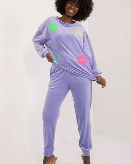 Elegant Floral Velour Lounge Set For Women Cozy Homewear