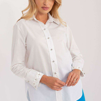 Sophisticated Floral Embroidery Long Sleeve Cotton Blouse