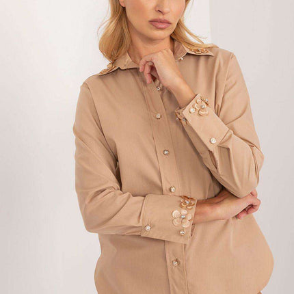 Sophisticated Floral Embroidery Long Sleeve Cotton Blouse