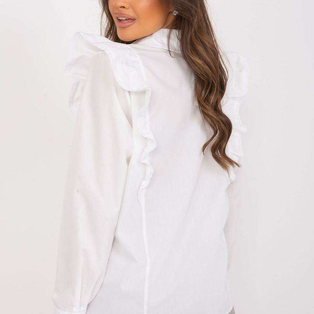 Chic Cotton Blouse with Ruffle and Lace Accents for Women