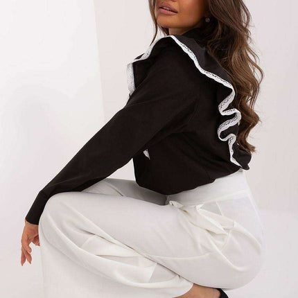Chic Cotton Blouse with Ruffle and Lace Accents for Women