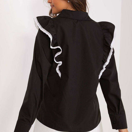 Chic Cotton Blouse with Ruffle and Lace Accents for Women