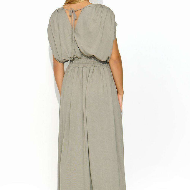 Elegant Summer Knit Maxi Dress with Gold Accent Sleeves