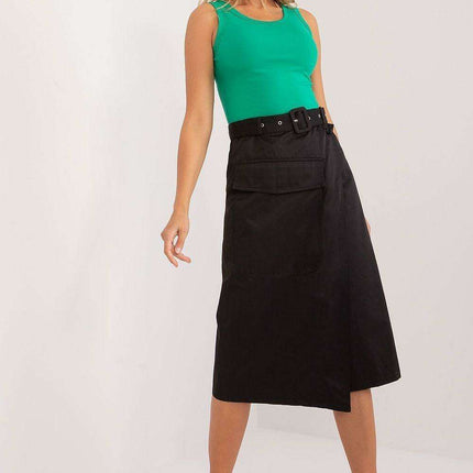 Belted Midi Skirt with Distinctive Envelope Front Detail