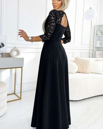 Chic Black Lace Evening Gown by Numoco