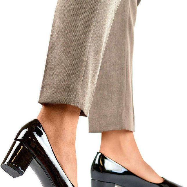 Elegant Black Patent Leather Block Heel Pumps by PRIMO